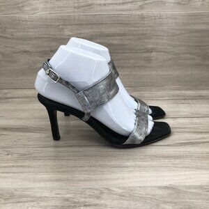 Zita Maria Heel Sandals Womens EU 37.5 Silver Leather Distressed Slingback Strap